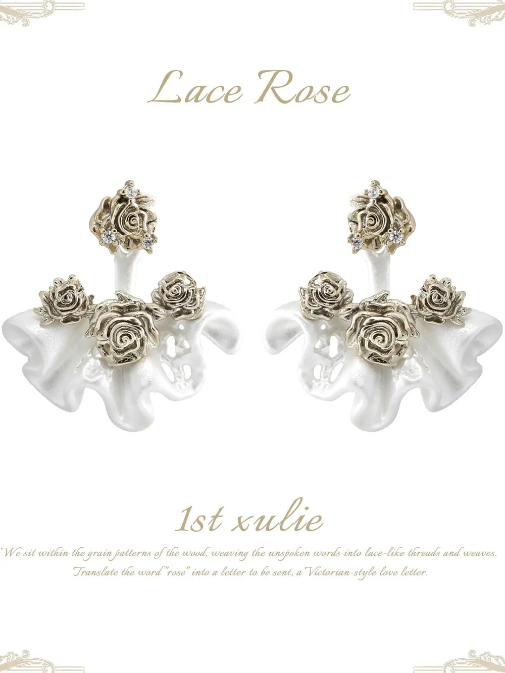 1ST XULIE Jewelry "Lace Rose" Vintage Two-Tone Statement Dangle Drop Fan Earrings in 14K Gold Plated - Packaging View