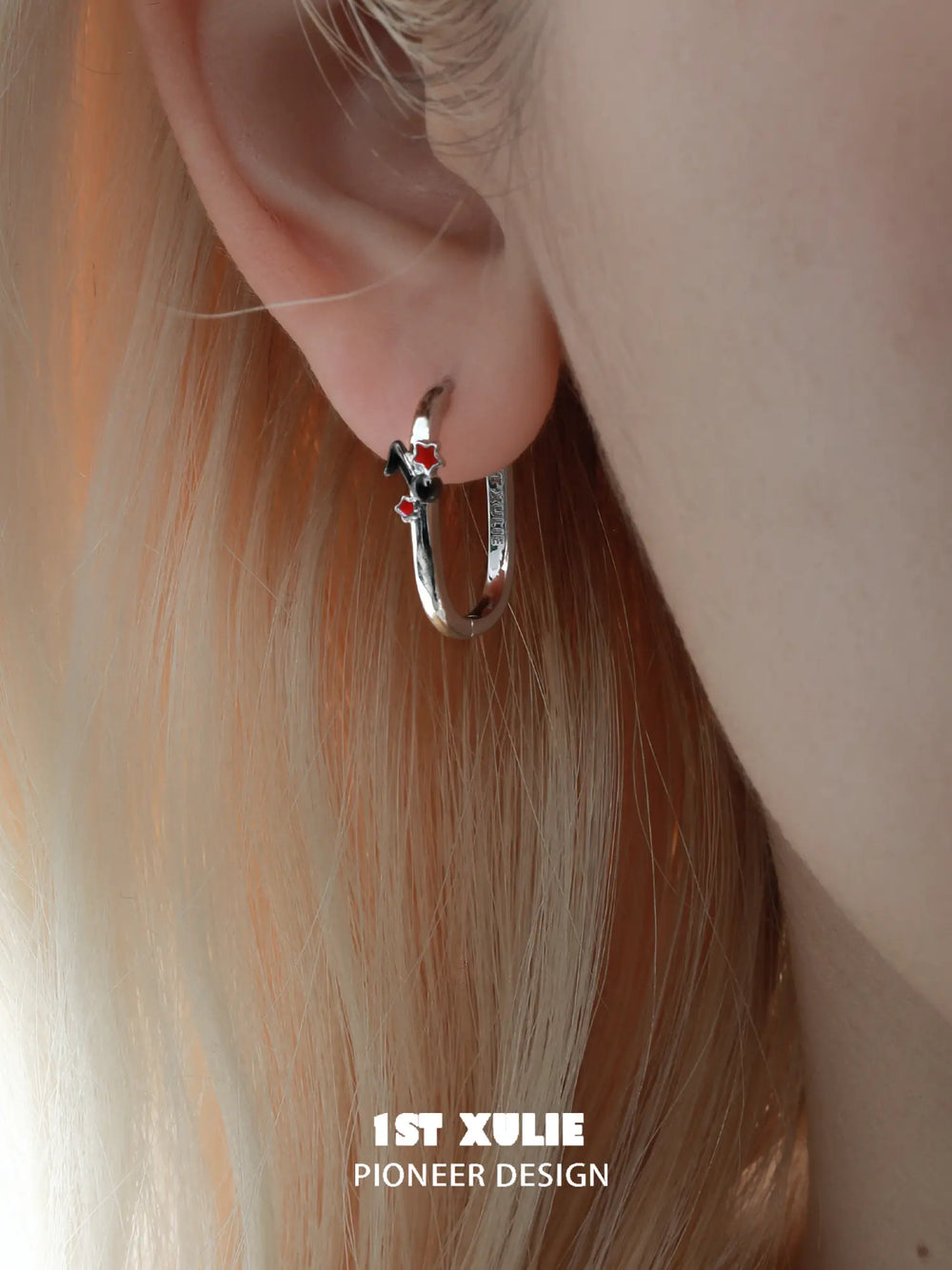 1ST XULIE "VINYL" Vinyl Record Charm Hoop Earrings in Platinum Plated - Lifestyle Shot
