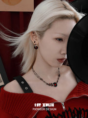 1ST XULIE "VINYL" Vinyl Record Charm Hoop Earrings in Platinum Plated - On Model