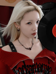 1ST XULIE "VINYL" Vinyl Record Charm Hoop Earrings in Platinum Plated - On Model Close-up