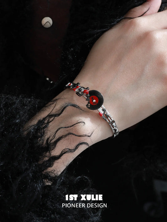 1ST XULIE "VINYL" Vinyl Record Cuff in Rhodium Plate - On Model