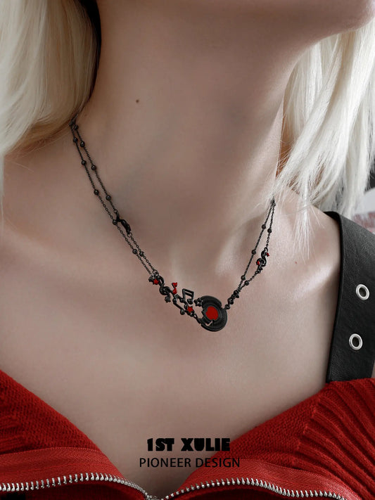 1ST XULIE Jewelry "VINYL" Vinyl Record Pendant Necklace in Platinum Plated - Angle View 2