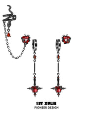 1ST XULIE "Forbidden Love" Viper's Apple Statement Chain Dangle Earrings in 18K Black Gold Plated - Product View