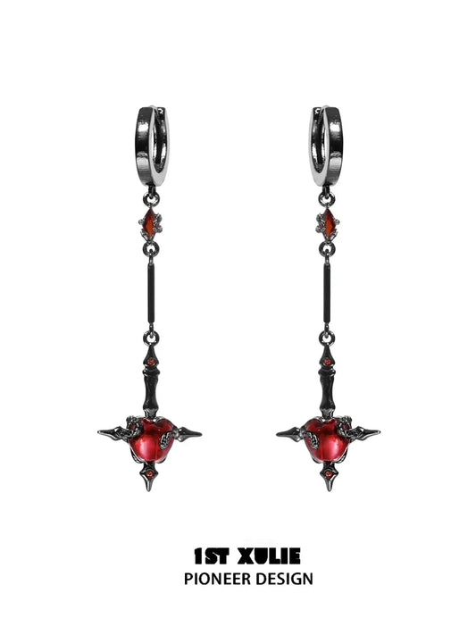 1ST XULIE "Forbidden Love" Viper's Apple Statement Chain Dangle Earrings in 18K Black Gold Plated - Side View