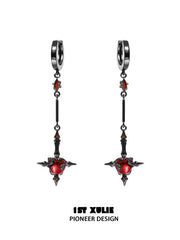 1ST XULIE "Forbidden Love" Viper's Apple Statement Chain Dangle Earrings in 18K Black Gold Plated - Side View