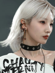 1ST XULIE "Forbidden Love" Viper's Apple Statement Chain Dangle Earrings in 18K Black Gold Plated - Texture Detail Shot