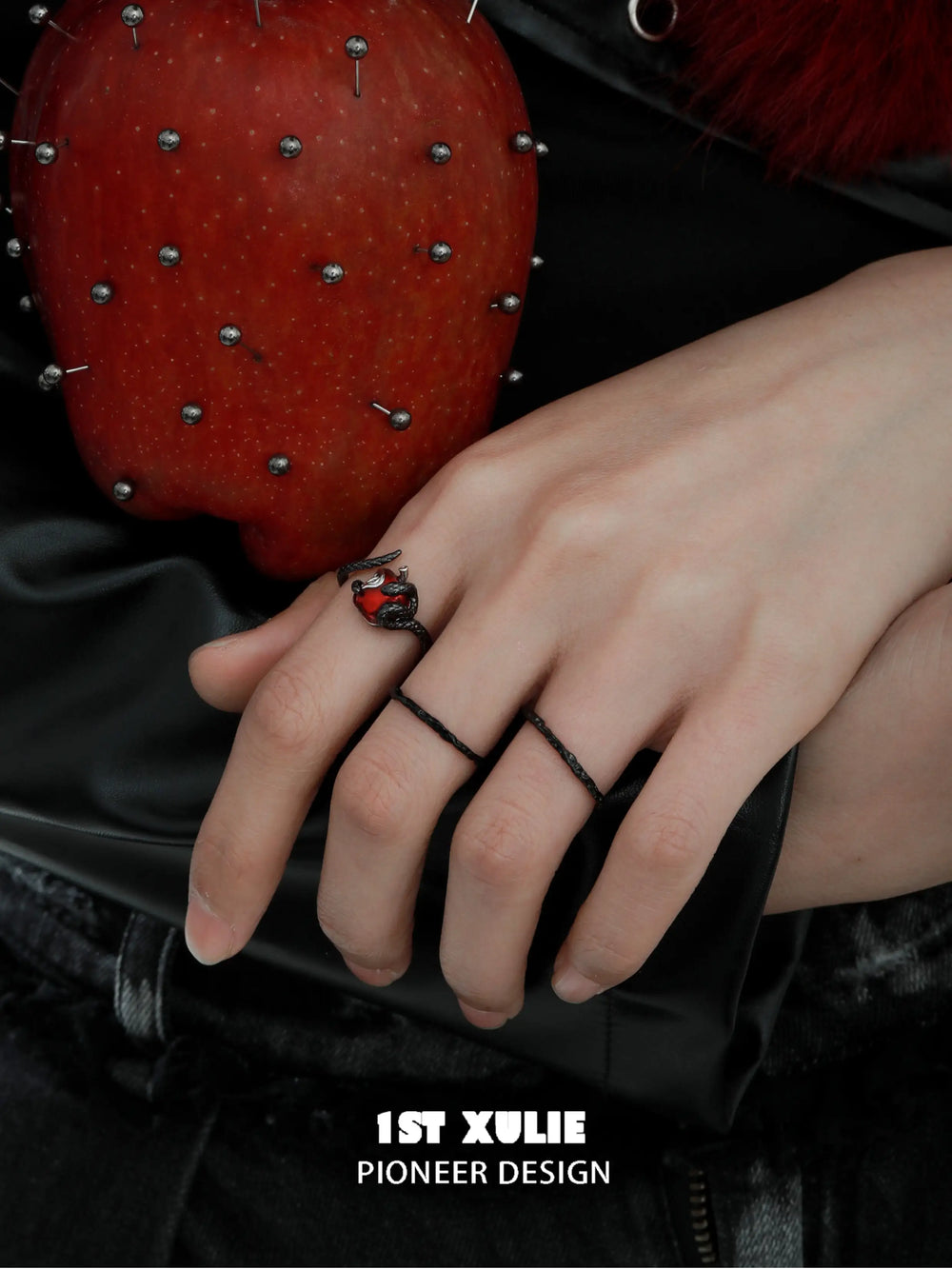 1ST XULIE "Forbidden Love" Viper's Apple Snake Ring in 925 Sterling Silver - Angled View