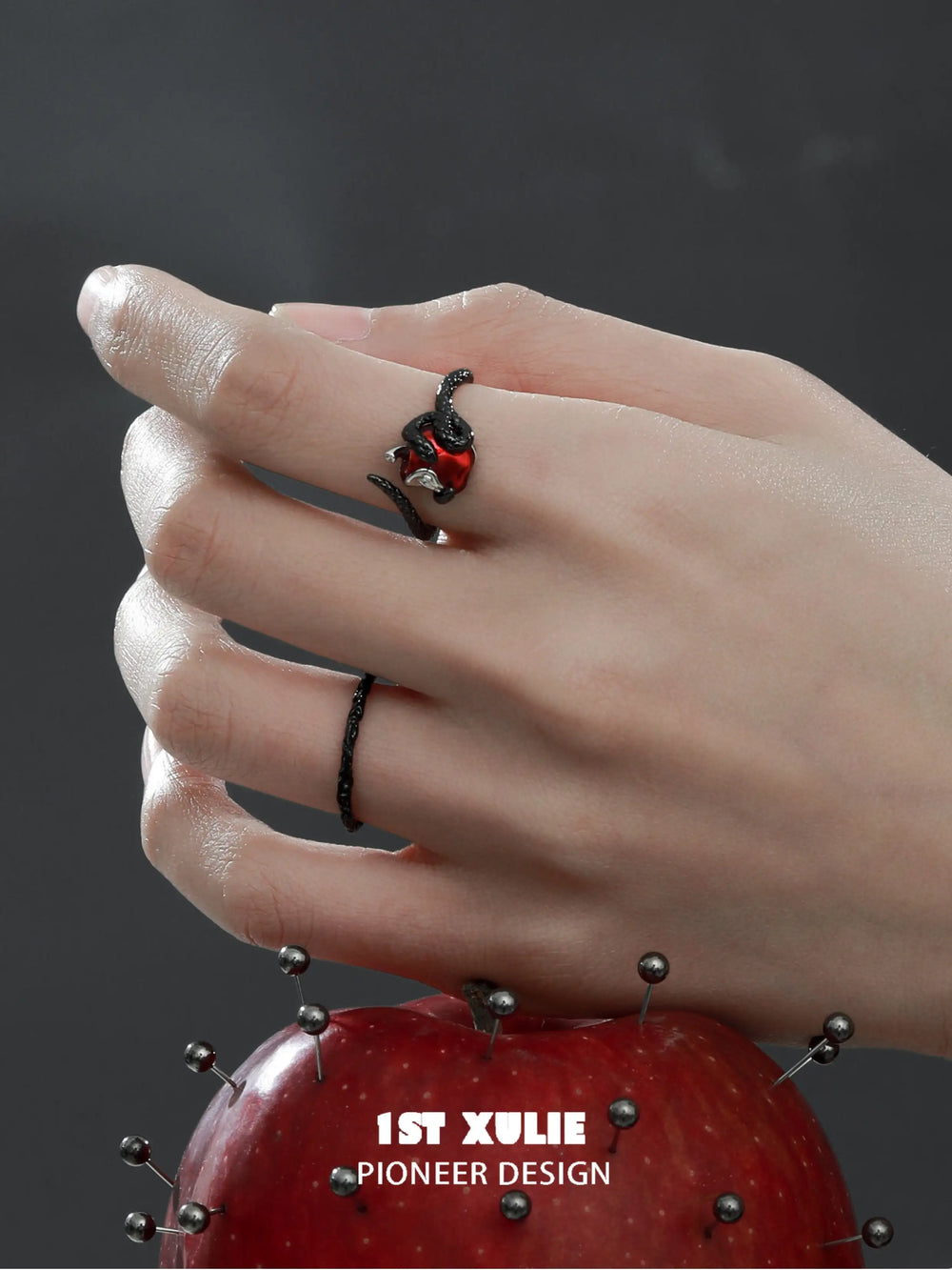 1ST XULIE "Forbidden Love" Viper's Apple Snake Ring in 925 Sterling Silver - Back View