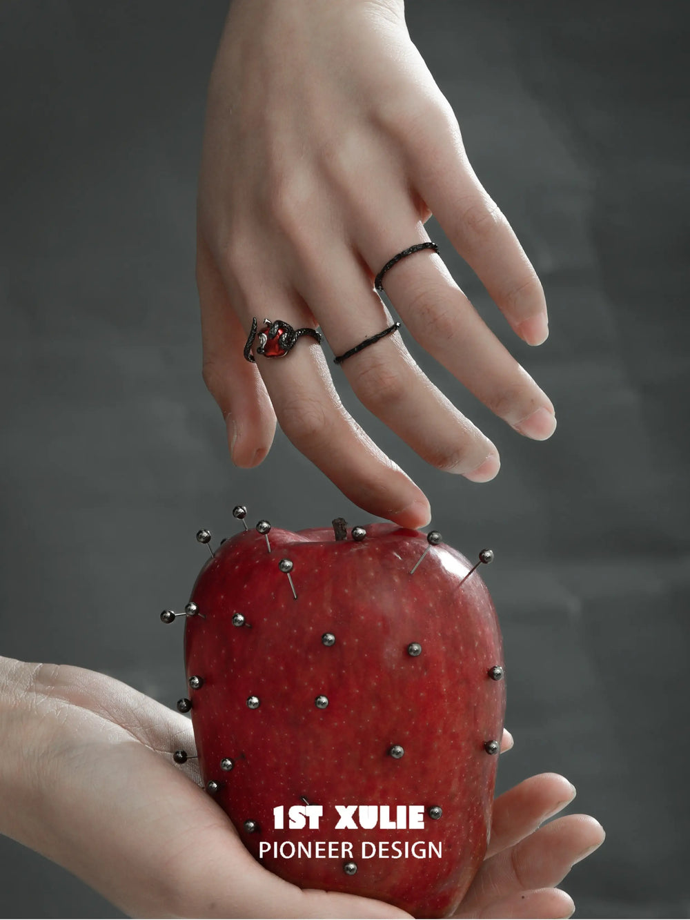 1ST XULIE "Forbidden Love" Viper's Apple Snake Ring in 925 Sterling Silver - On Model Close-up