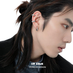 1ST XULIE "THE SEA" Wave Statement C-Hoop Earrings in Platinum Plated - Detail Shot