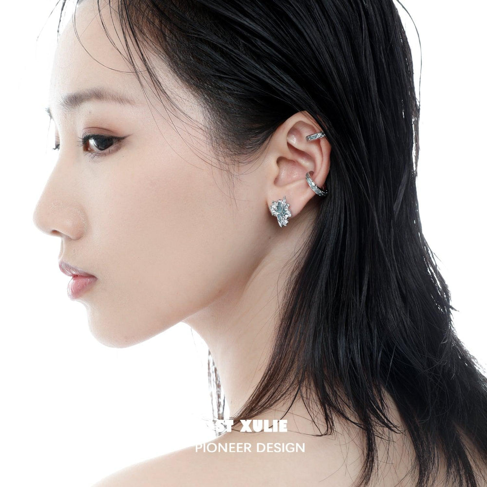 1ST XULIE "THE SEA" Wave Statement C-Hoop Earrings in Platinum Plated - On Model