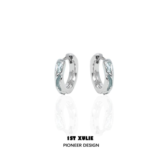 1ST XULIE "THE SEA" Wave Statement C-Hoop Earrings in Platinum Plated - Side View