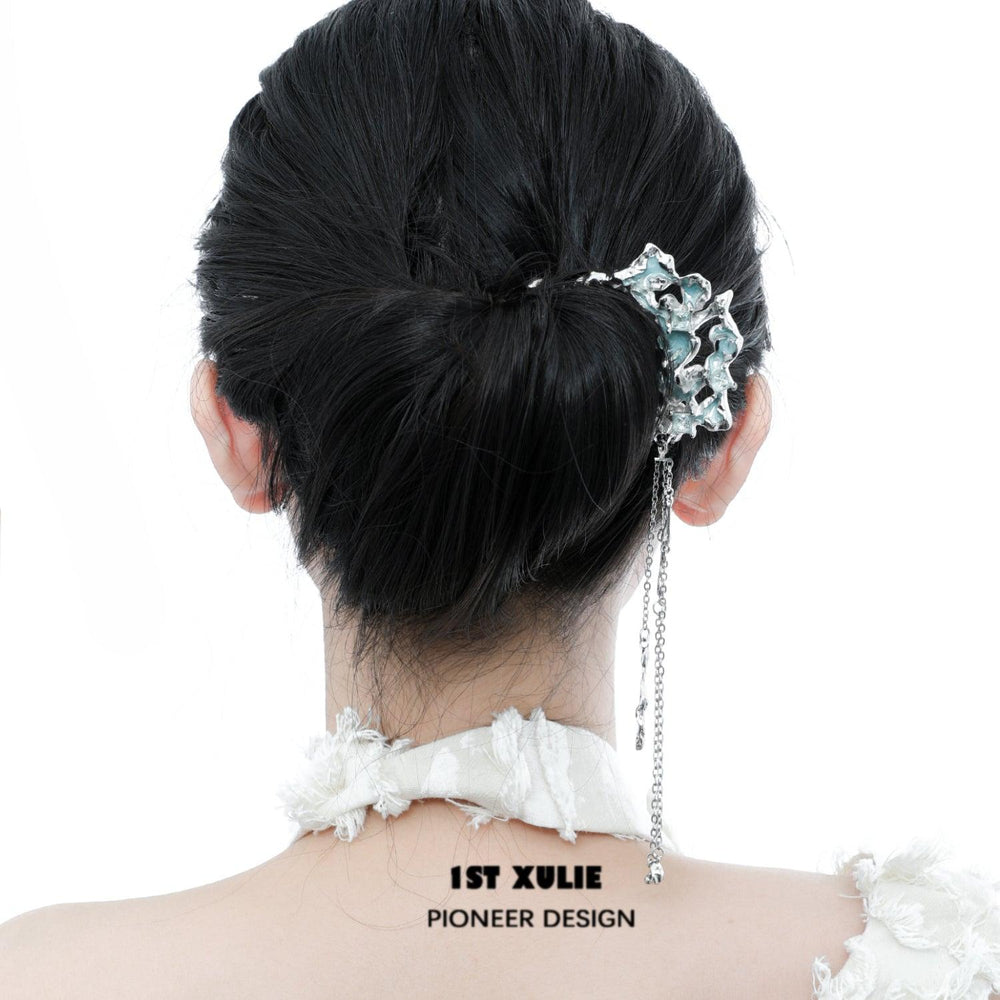 1ST XULIE "The Sea" Wave Statement Hairpin in Platinum Plated - Product View