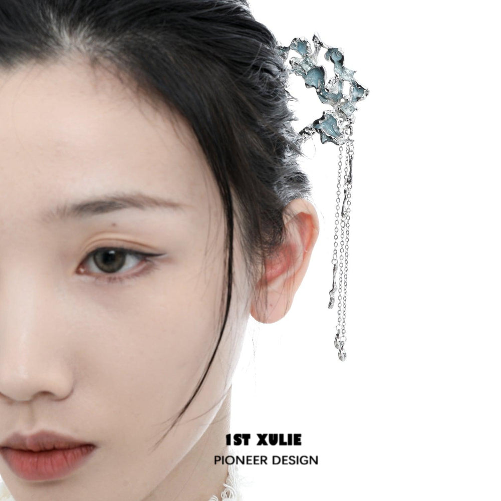 1ST XULIE "The Sea" Wave Statement Hairpin in Platinum Plated - Side View