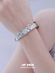 1ST XULIE "ATLANTIS" Whale & Pearl Layered Bracelet Set in Platinum Plated Brass - Angle View