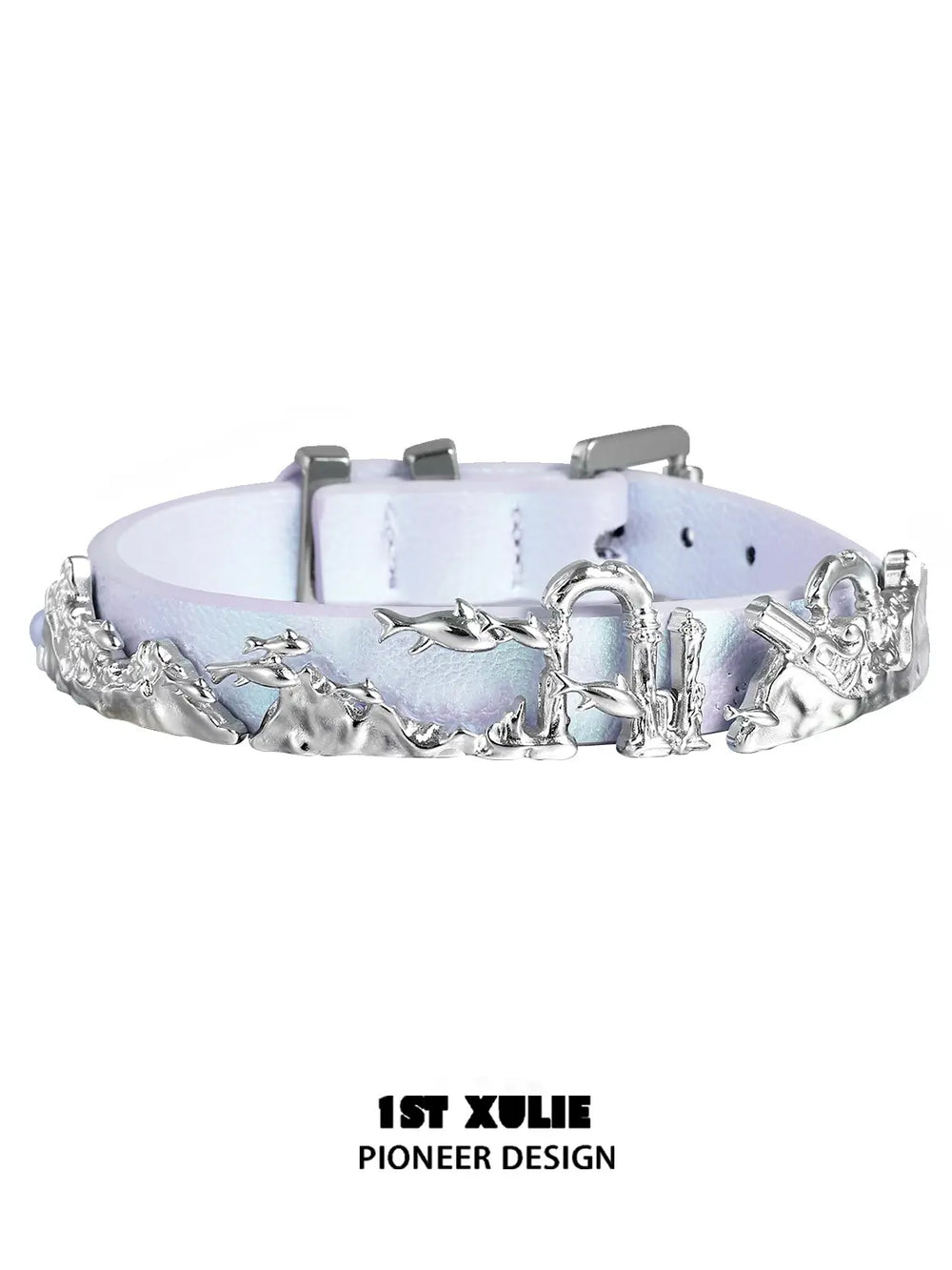 1ST XULIE "ATLANTIS" Whale & Pearl Layered Bracelet Set in Platinum Plated Brass - Detail Shot