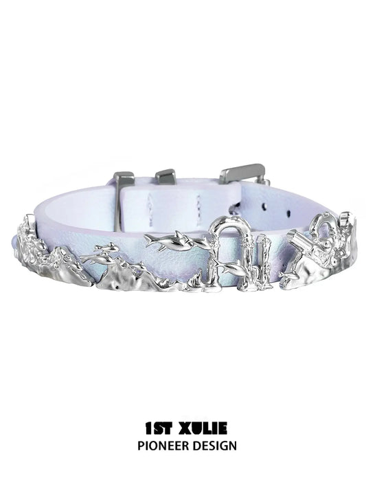 1ST XULIE "ATLANTIS" Whale & Pearl Layered Bracelet Set in Platinum Plated Brass - Detail Shot