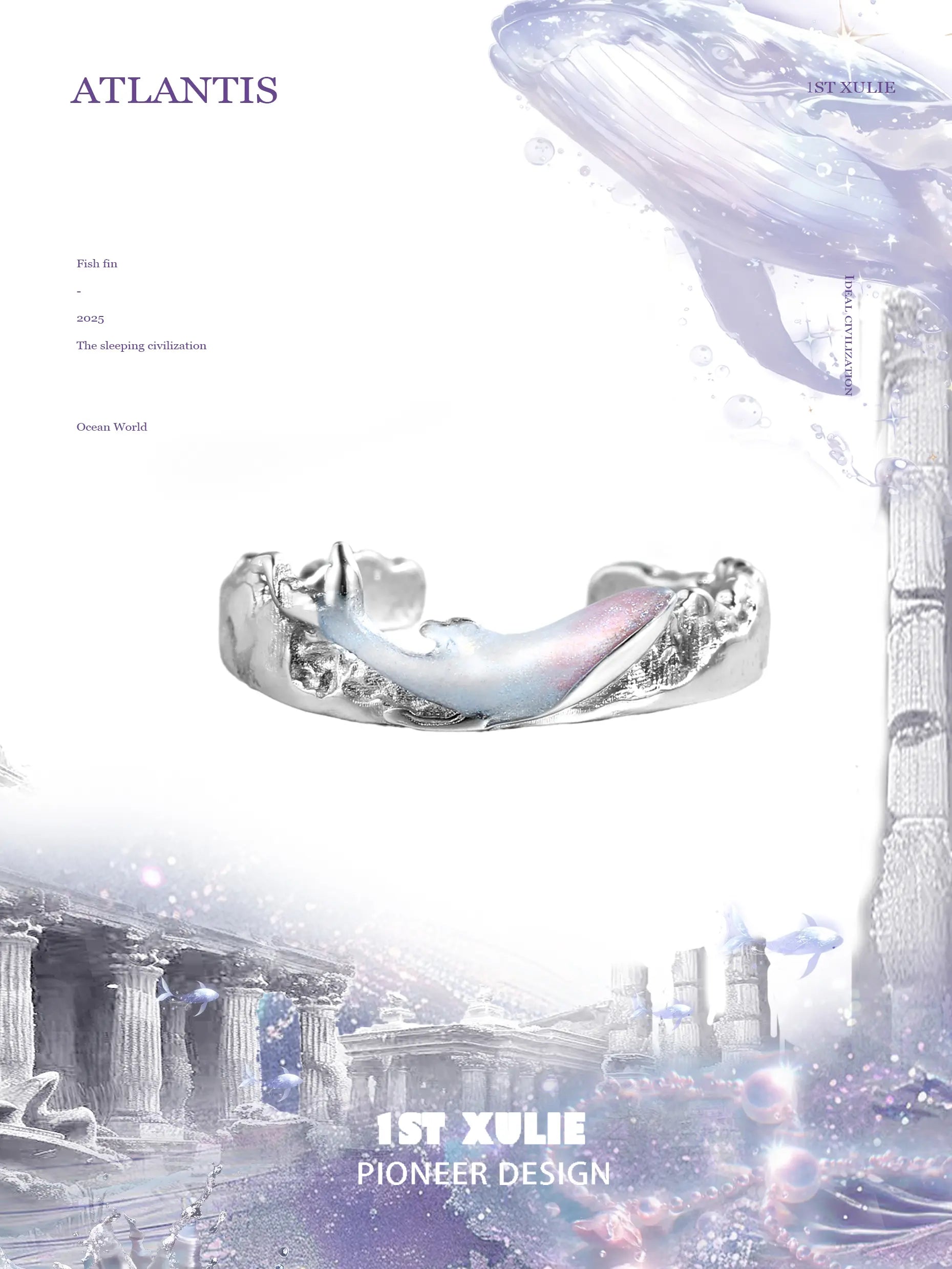1ST XULIE "ATLANTIS" Whimsical Adjustable Open Whale Ring in 925 Sterling Silver - On Model Close-Up 1ST XULIE "ATLANTIS" Whimsical Adjustable Open Whale Ring in 925 Sterling Silver - On Model Close-Up