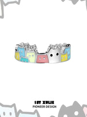 1ST XULIE "Ghosts" Whimsical Black Cat Open Ring in 925 Sterling Silver - Product View