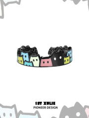 1ST XULIE "Ghosts" Whimsical Black Cat Open Ring in 925 Sterling Silver - On Model