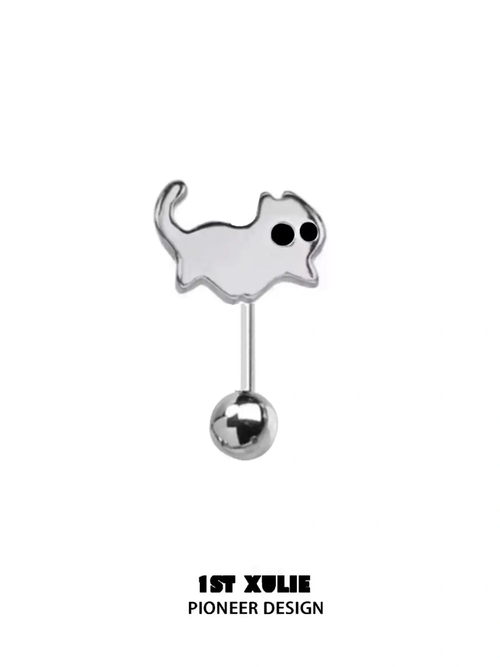 1ST XULIE "Ghosts Black Cat" Whimsical Black Cat Stud Earrings in 925 Sterling Silver - Angle View