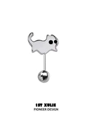 1ST XULIE "Ghosts Black Cat" Whimsical Black Cat Stud Earrings in 925 Sterling Silver - Angle View