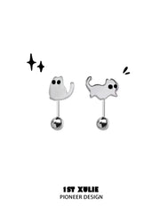 1ST XULIE "Ghosts Black Cat" Whimsical Black Cat Stud Earrings in 925 Sterling Silver - Lifestyle Shot