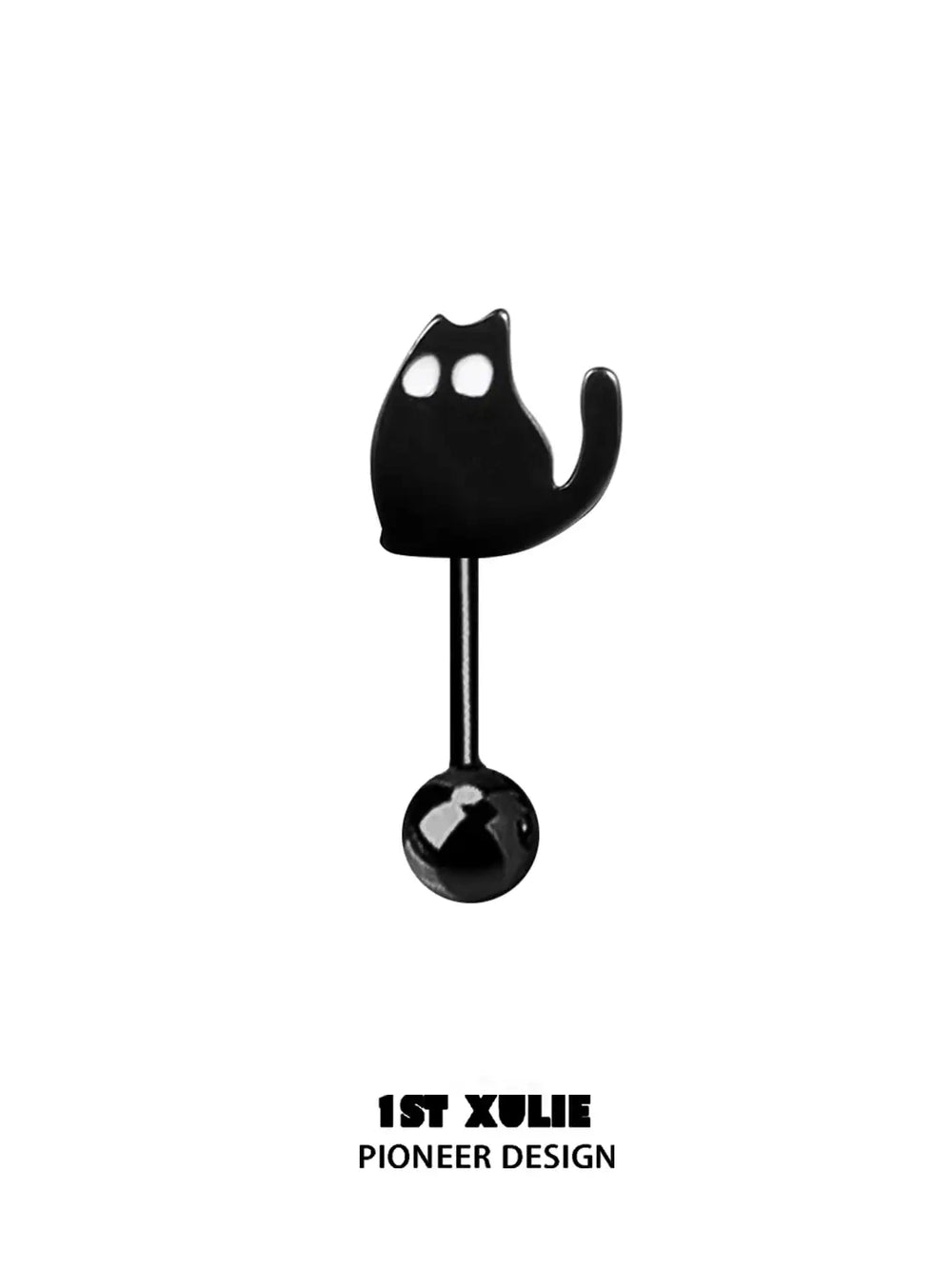 1ST XULIE "Ghosts Black Cat" Whimsical Black Cat Stud Earrings in 925 Sterling Silver - On Model