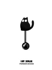 1ST XULIE "Ghosts Black Cat" Whimsical Black Cat Stud Earrings in 925 Sterling Silver - On Model