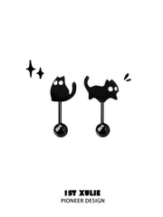 1ST XULIE "Ghosts Black Cat" Whimsical Black Cat Stud Earrings in 925 Sterling Silver - Packaging View
