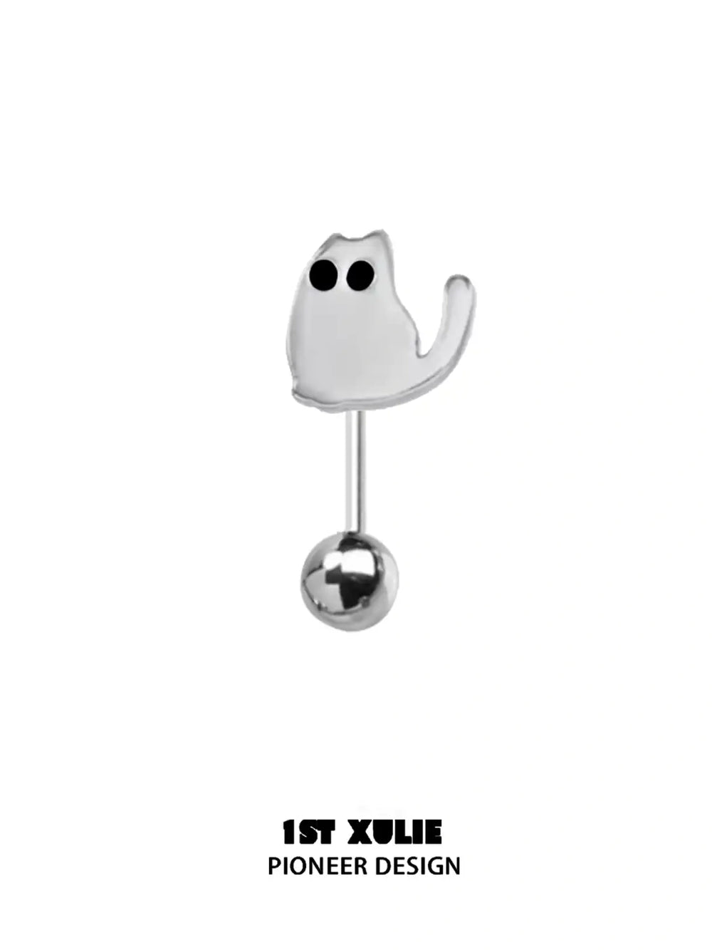 1ST XULIE "Ghosts Black Cat" Whimsical Black Cat Stud Earrings in 925 Sterling Silver - Pair View