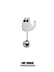 1ST XULIE "Ghosts Black Cat" Whimsical Black Cat Stud Earrings in 925 Sterling Silver - Pair View