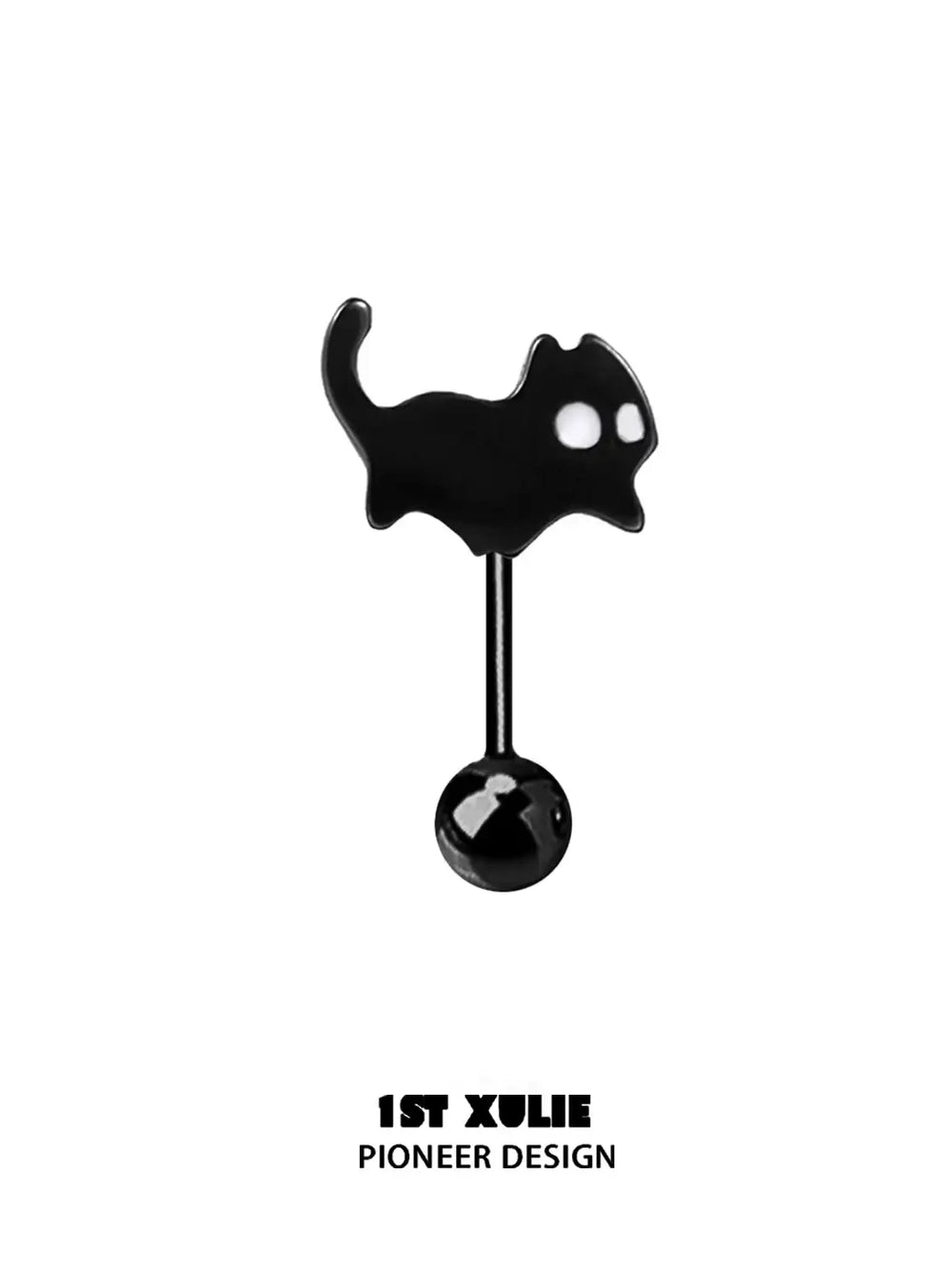 1ST XULIE "Ghosts Black Cat" Whimsical Black Cat Stud Earrings in 925 Sterling Silver - Side View