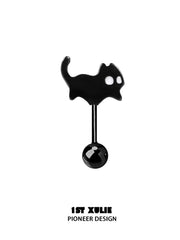 1ST XULIE "Ghosts Black Cat" Whimsical Black Cat Stud Earrings in 925 Sterling Silver - Side View