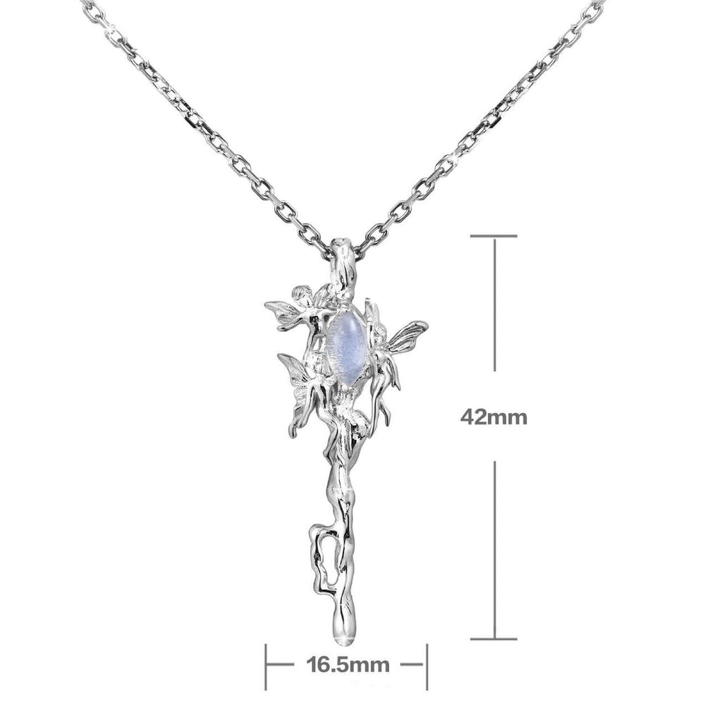 1ST XULIE "Blue Sky" Whimsical Genie Key Opal Necklace in 925 Sterling Silver - Side View