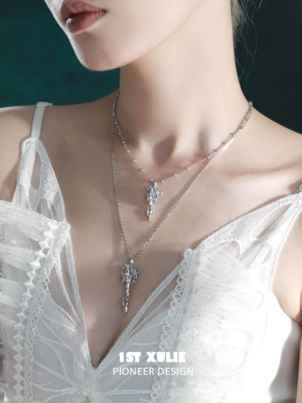 1ST XULIE "Blue Sky" Whimsical Genie Key Opal Necklace in 925 Sterling Silver - Detail Shot