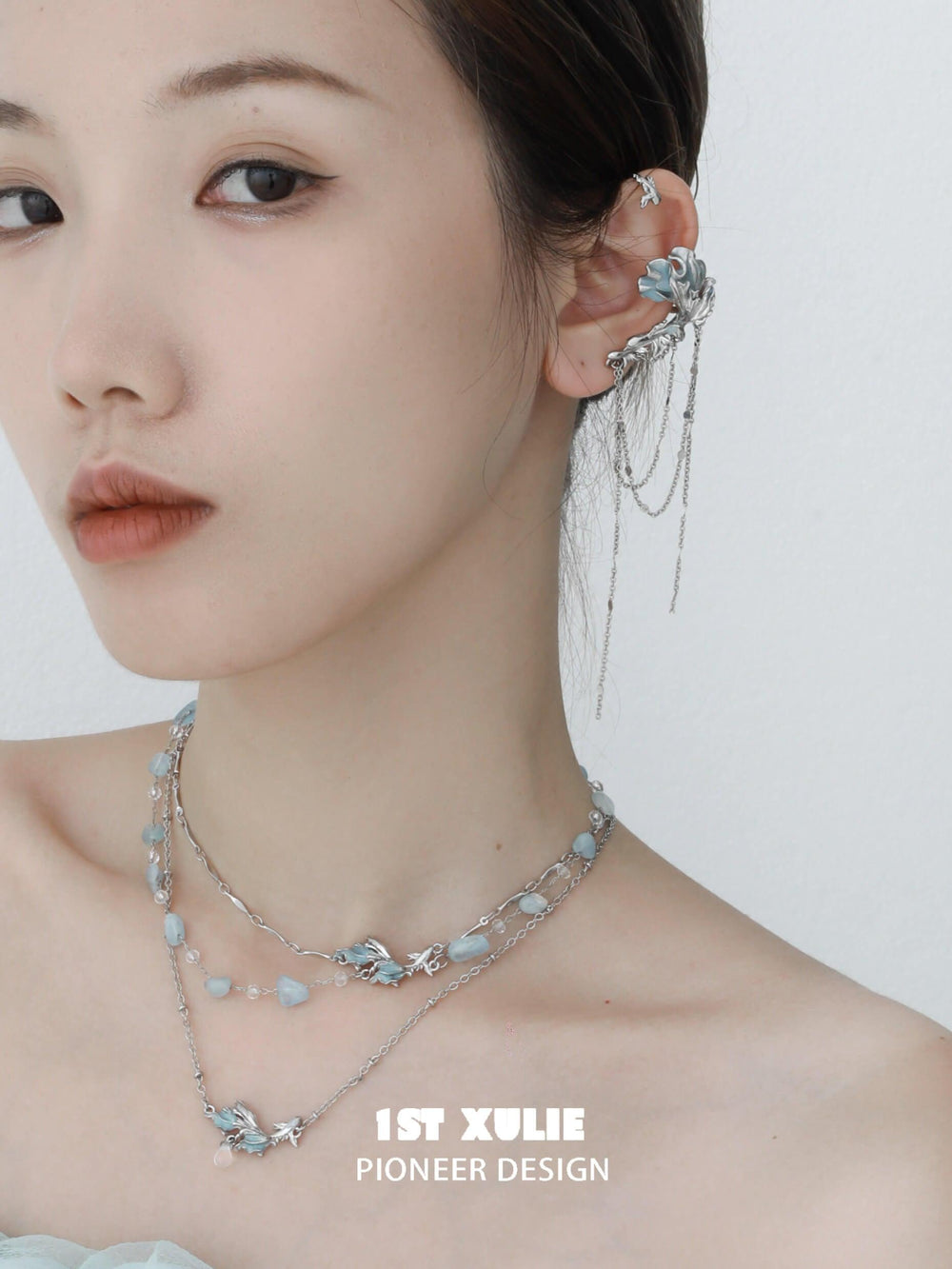 1ST XULIE "The Sea" Whimsical Goldfish Statement Pendant Necklace in Platinum Plated Titanium - Product View