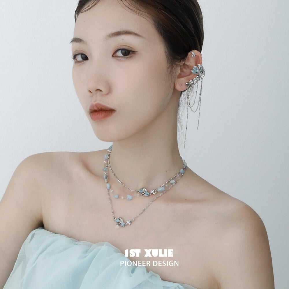 1ST XULIE "The Sea" Whimsical Goldfish Statement Pendant Necklace in Platinum Plated Titanium - Side View