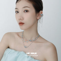 1ST XULIE "The Sea" Whimsical Goldfish Statement Pendant Necklace in Platinum Plated Titanium - Side View