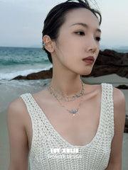 1ST XULIE "The Sea" Whimsical Goldfish Statement Pendant Necklace in Platinum Plated Titanium - Texture Detail