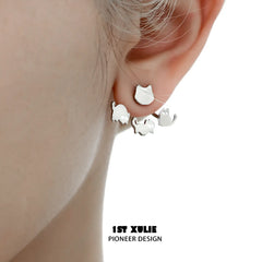 1ST XULIE "Ghosts" Whimsical Halloween Black Cat Studs in Platinum & Black Plated - Angle View