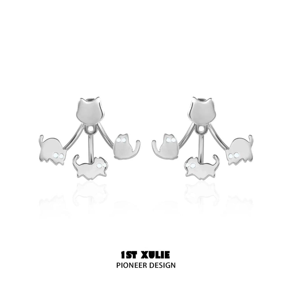 1ST XULIE "Ghosts" Whimsical Halloween Black Cat Studs in Platinum & Black Plated - Packaging View