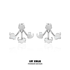 1ST XULIE "Ghosts" Whimsical Halloween Black Cat Studs in Platinum & Black Plated - Packaging View