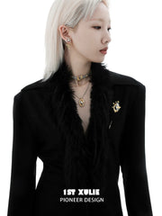 1ST XULIE "DREAM HORSE" Whimsical Unicorn Brooch in 18K Gold & Platinum Plated - Detail Shot