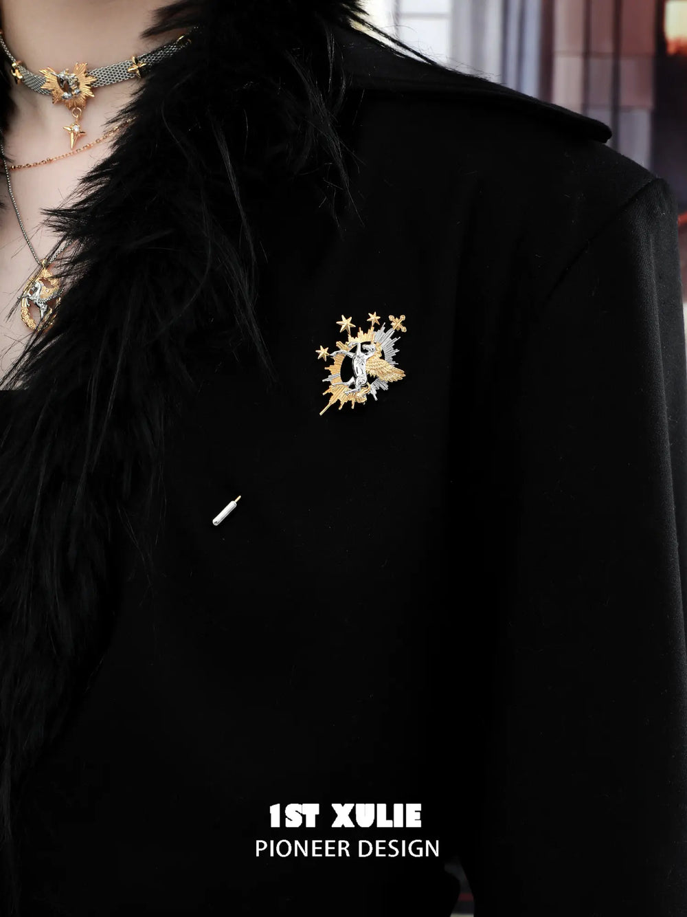 1ST XULIE "DREAM HORSE" Whimsical Unicorn Brooch in 18K Gold & Platinum Plated - Product View