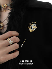 1ST XULIE "DREAM HORSE" Whimsical Unicorn Brooch in 18K Gold & Platinum Plated - Side View