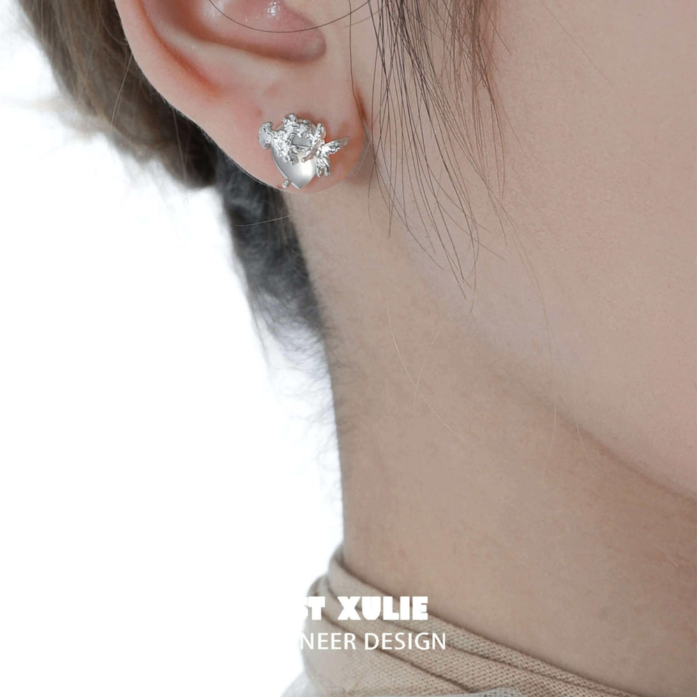 1ST XULIE "Whiterfly" Dainty White Agate Butterfly Stud Earrings in 925 Sterling Silver - Angled Product Shot
