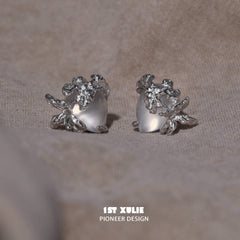 1ST XULIE "Whiterfly" Dainty White Agate Butterfly Stud Earrings in 925 Sterling Silver - Product View