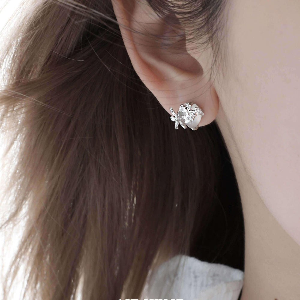 1ST XULIE "Whiterfly" Dainty White Agate Butterfly Stud Earrings in 925 Sterling Silver - On Model
