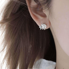 1ST XULIE "Whiterfly" Dainty White Agate Butterfly Stud Earrings in 925 Sterling Silver - On Model